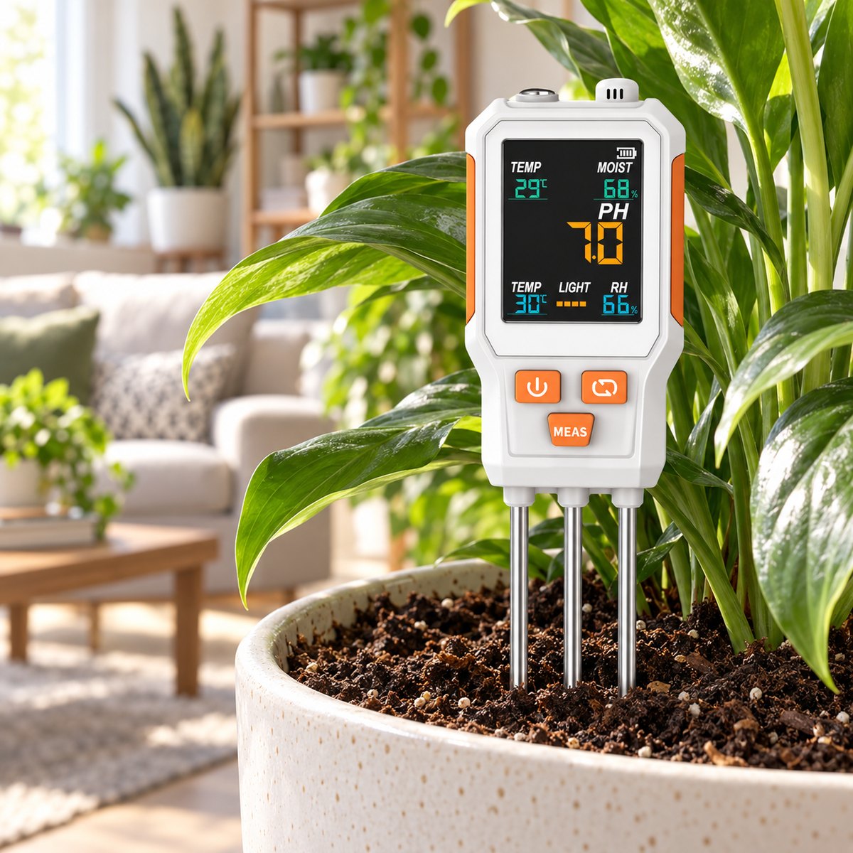 10-in-1 Bodemtester – NPK, pH, EC, Vocht, Temperatuur & Licht