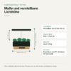 Maße des Zimmergewächshauses mit Beleuchtung: 35,6 x 21,4 cm und Lichthöhe verstellbar von 31 bis 49 cm